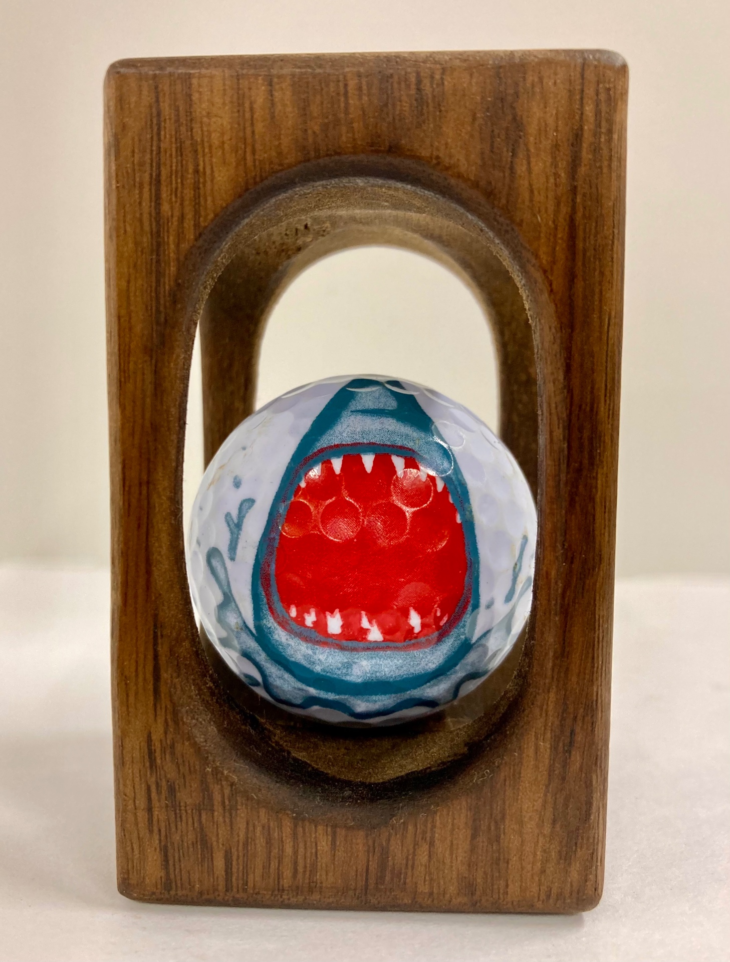 Shark — handmade golf ball fidget in hardwood crate